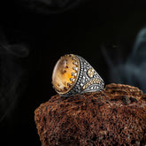 Golden Model Yemen Agate Stone Silver Ring for men